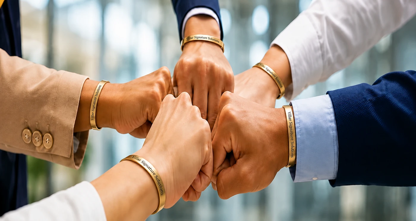 Business professionals joining hands together